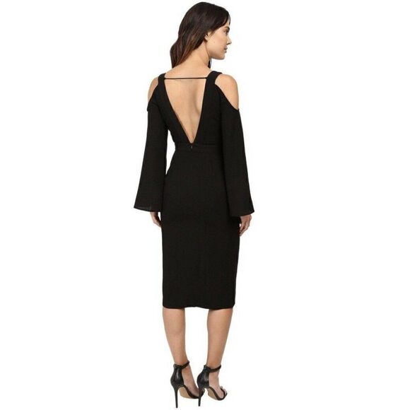NWT KEEPSAKE THE LABEL XS COLD SHOULDER BELL SLEEVE MIDI DRESS IN BLACK $199 - Picture 7 of 8